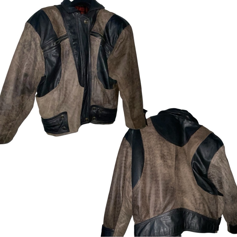 Vintage Men's Black and Brown Leather Jacket